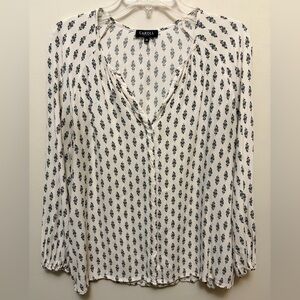 CARROLL PARIS Cream and Gray Floral Button Up Viscose Blouse